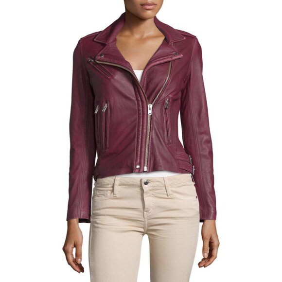 Burgundy IRO Han Leather Moto Jacket FR 34 US 2 - Picture 1 of 12